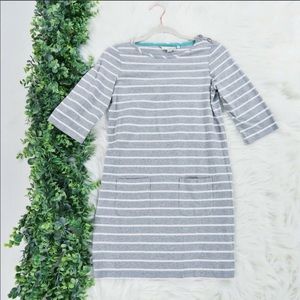 Boden Breton Striped 3/4 Sleeves Gray Pocket Dress